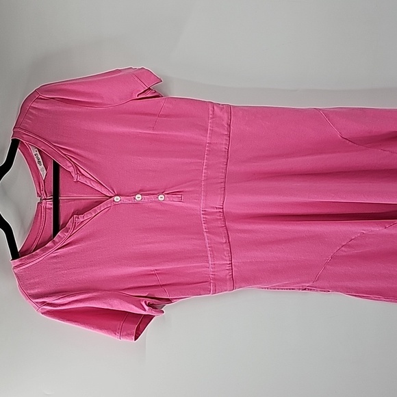 Eshakti Pink Fit & Flare Cap Sleeve Dress w 3-Button Front & Side Pockets - Picture 14 of 15